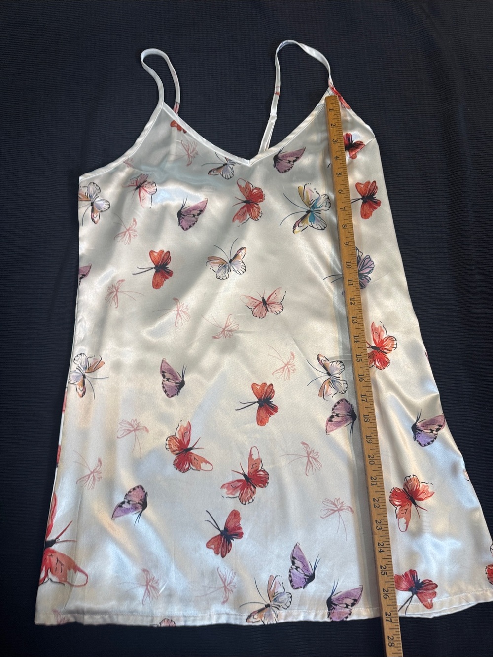 Ekouaer Ivory Satin Butterfly Print Slip Sleep Gown - Women's Medium